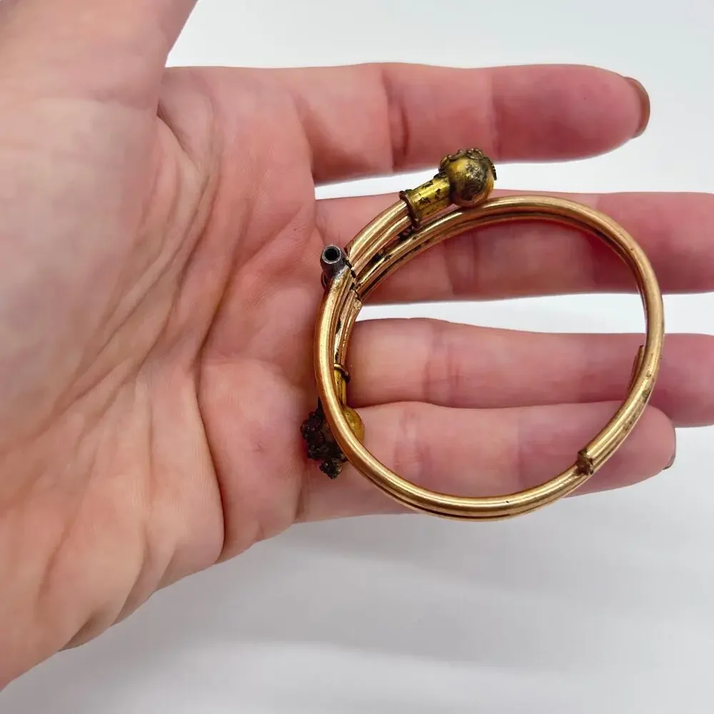 Vintage Victorian Etruscan Revival Bypass Hinged Bangle Bracelet Jewelry BROKEN